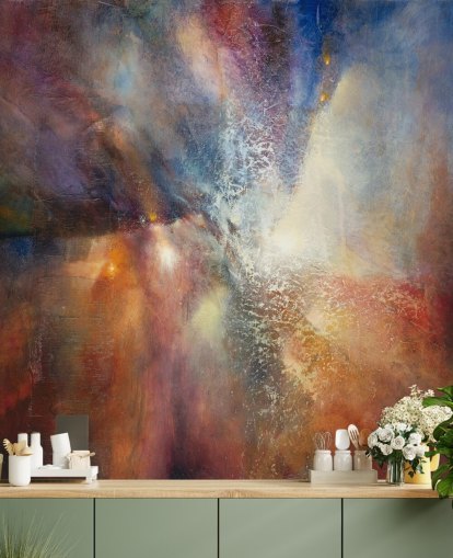 mural abstrato personalizado colorido chamado Where Earth Meets Sky, de Annette Schmucker