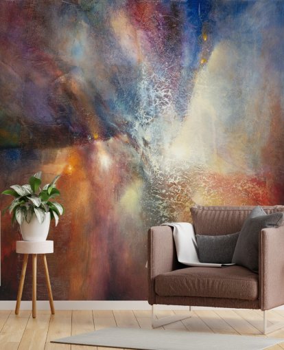 farverigt brugerdefineret abstrakt vægmaleri kaldet Where Earth Meets Sky af Annette Schmucker