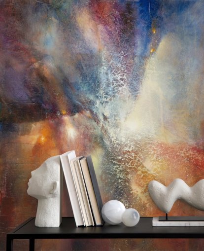 farbenfrohes individuelles abstraktes Wandbild mit dem Titel Where Earth Meets Sky von Annette Schmucker