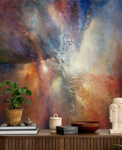 farverigt brugerdefineret abstrakt vægmaleri kaldet Where Earth Meets Sky af Annette Schmucker