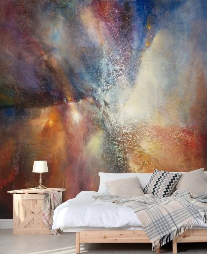 farbenfrohes individuelles abstraktes Wandbild mit dem Titel Where Earth Meets Sky von Annette Schmucker