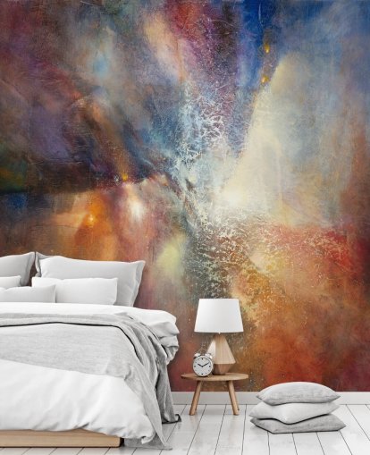 värikäs mukautettu abstrakti seinämaalaus nimeltä Where Earth Meets Sky, kirjoittanut Annette Schmucker