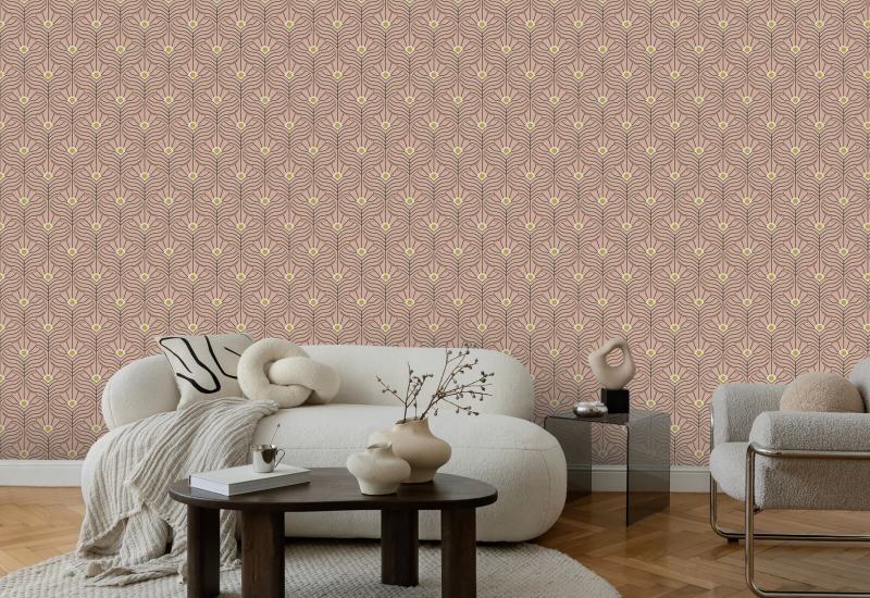 Moroccan Peacock Peach Blush Wallpaper