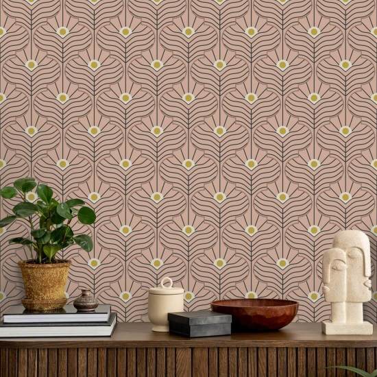 Moroccan Peacock Peach Blush Wallpaper