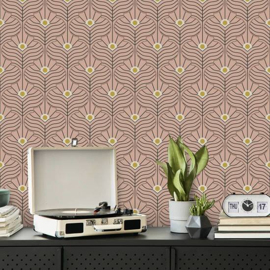 Moroccan Peacock Peach Blush Wallpaper