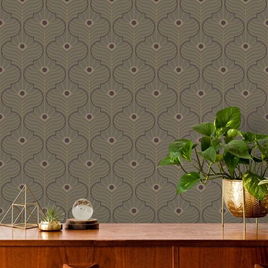 Moroccan Peacock Brown Stone Wallpaper