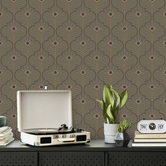 Moroccan Peacock Brown Stone Wallpaper