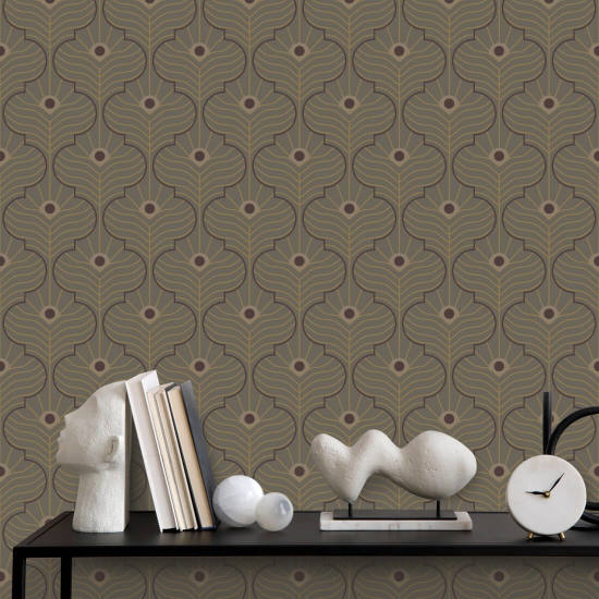 Moroccan Peacock Brown Stone Wallpaper