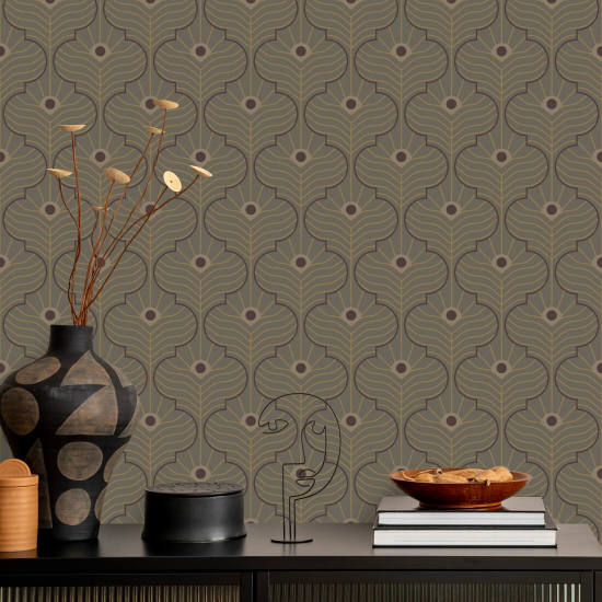Moroccan Peacock Brown Stone Wallpaper