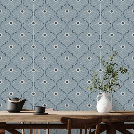 Moroccan Peacock Lacquered Blues Wallpaper