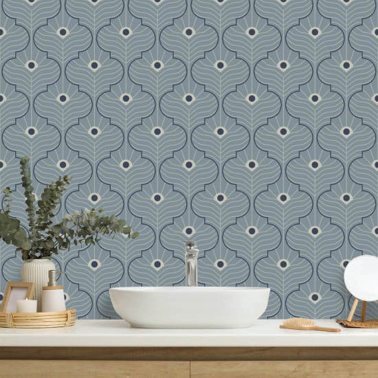 Moroccan Peacock Lacquered Blues Wallpaper