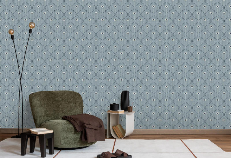Moroccan Peacock Lacquered Blues Wallpaper