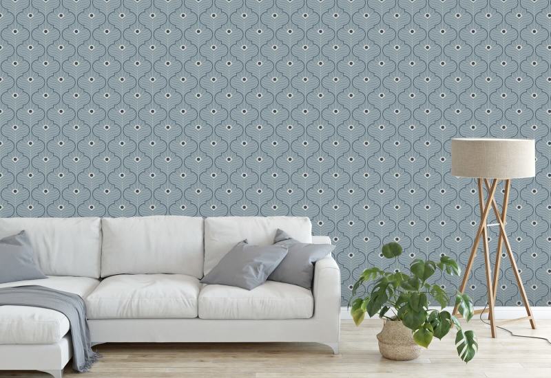 Pavão marroquino Papel de parede lacado de azul
