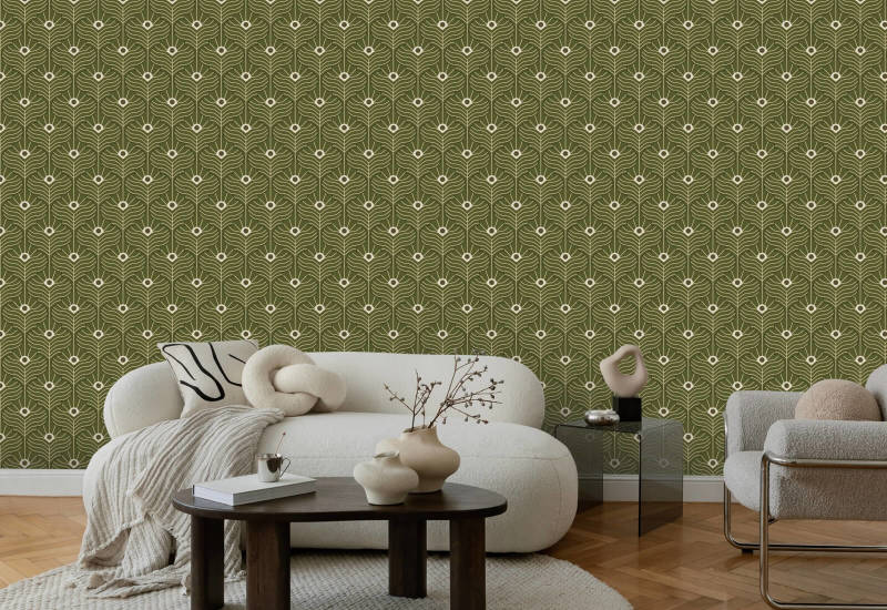 Pavone marocchino Carta da parati verde oliva