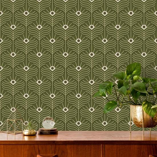 Moroccan Peacock Olive Wallpaper