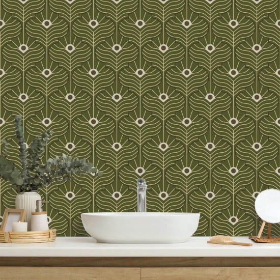 Moroccan Peacock Olive Wallpaper