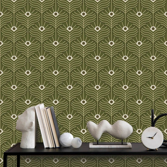Moroccan Peacock Olive Wallpaper