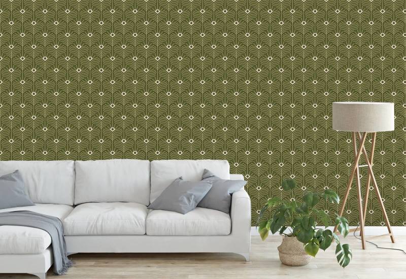 Moroccan Peacock Olive Wallpaper