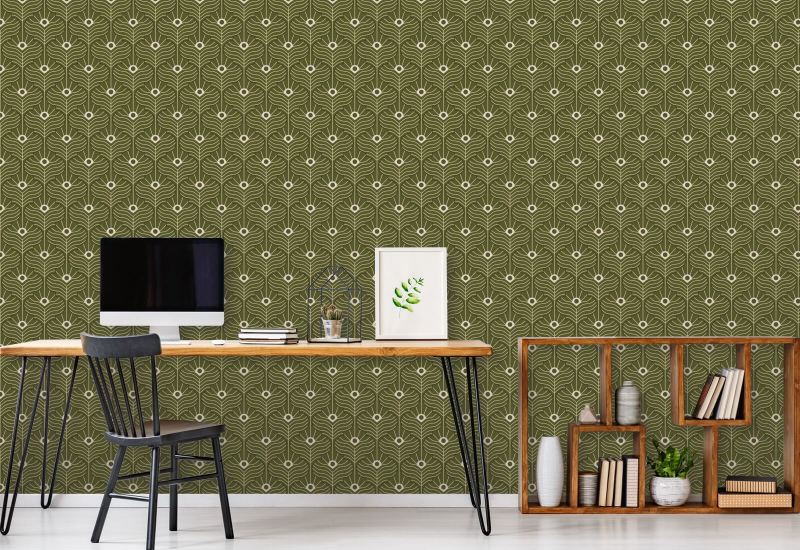 Moroccan Peacock Olive Wallpaper