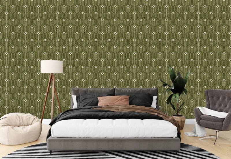 Moroccan Peacock Olive Wallpaper