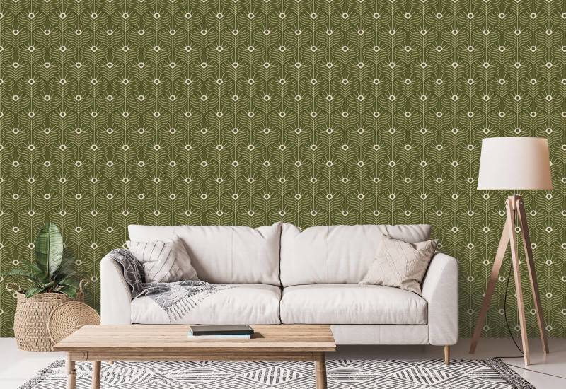 Moroccan Peacock Olive Wallpaper