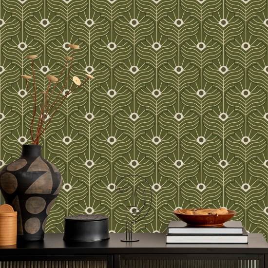 Moroccan Peacock Olive Wallpaper