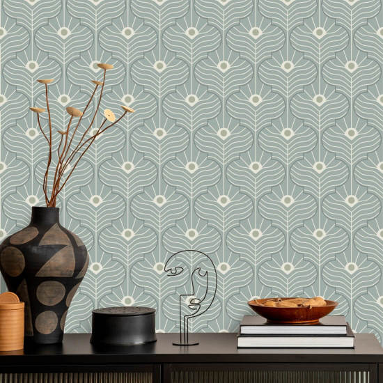 Moroccan Peacock Powder Ash Wallpaper