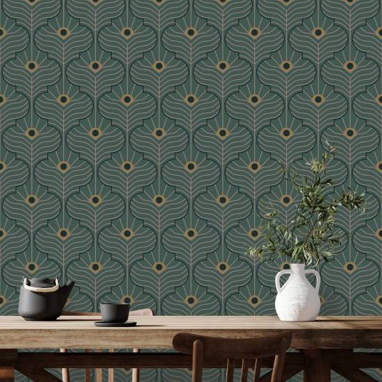 Pavone marocchino Carta da parati verde abete