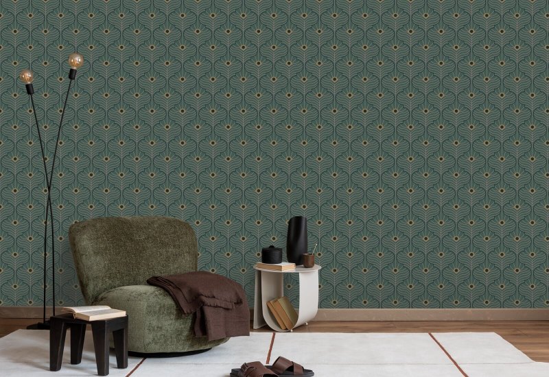 Paon marocain Papier peint Spruce Green