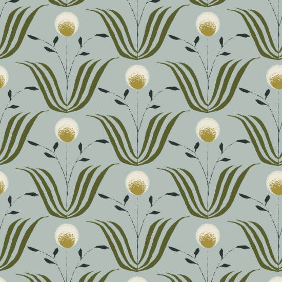 Floraison printanière Papier peint floral bleu cendré