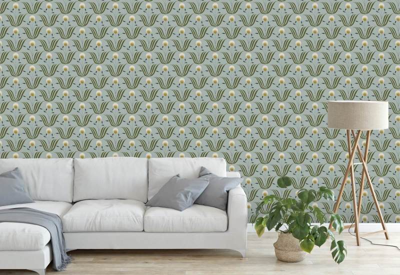 Spring Bloom Ash Blue Floral Wallpaper