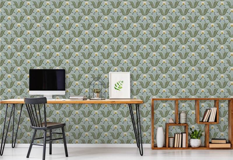 Spring Bloom Ash Blue Floral Wallpaper