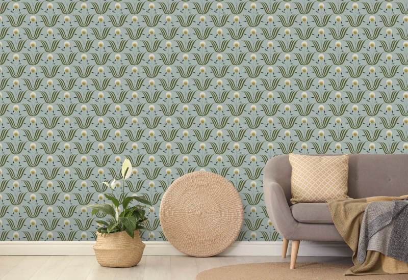 Spring Bloom Ash Blue Floral Wallpaper