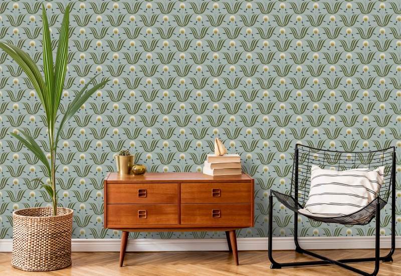 Spring Bloom Ash Blue Floral Wallpaper