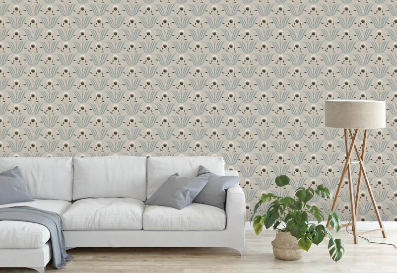 Fioritura primaverile Carta da parati floreale blu avorio