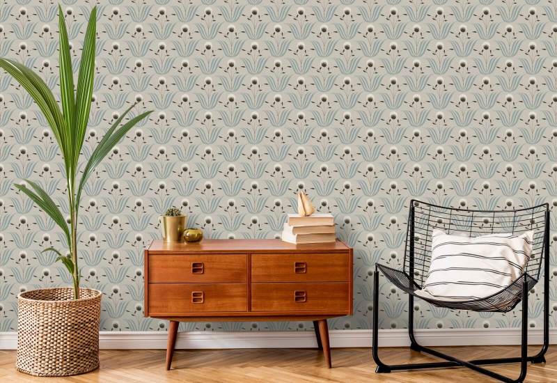 Lentebloei Blauw ivoorkleurig bloemenbehang