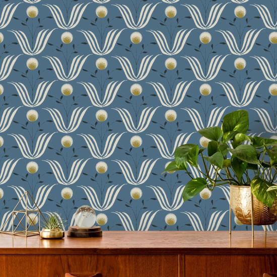 Lentebloei Blauw zout bloemenbehang
