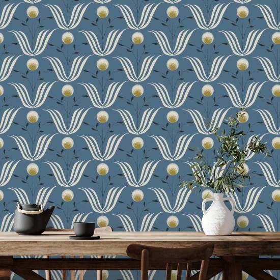 Floraison printanière Papier peint floral Blue Salt