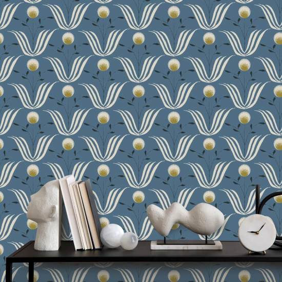 Spring Bloom Blue Salt Floral Wallpaper