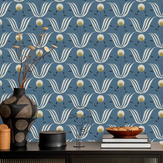 Spring Bloom Blue Salt Floral Wallpaper
