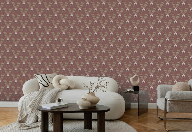 Floración primaveral Papel pintado floral borgoña