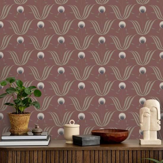 Spring Bloom Burgundy Floral Wallpaper