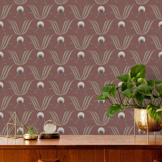 Spring Bloom Burgundy Floral Wallpaper
