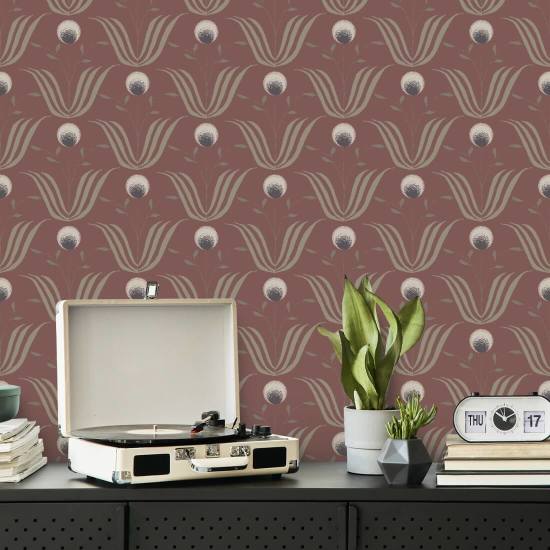 Spring Bloom Burgundy Floral Wallpaper