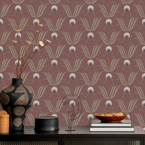 Spring Bloom Burgundy Floral Wallpaper