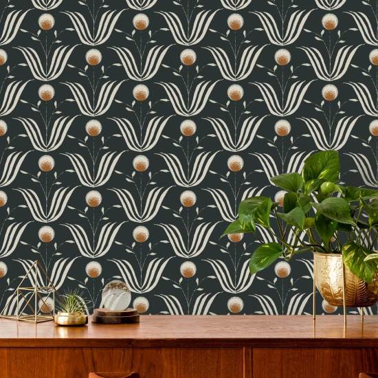 Spring Bloom Soot Black Floral Wallpaper