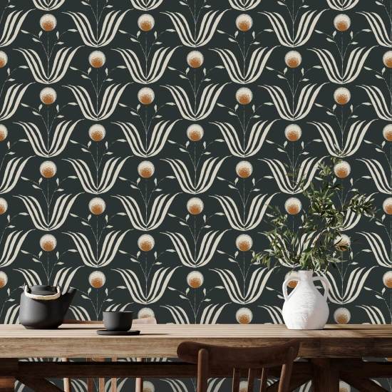 Floraison printanière Papier peint floral Soot Black