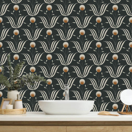 Spring Bloom Soot Black Floral Wallpaper