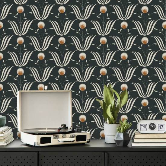 Floraison printanière Papier peint floral Soot Black