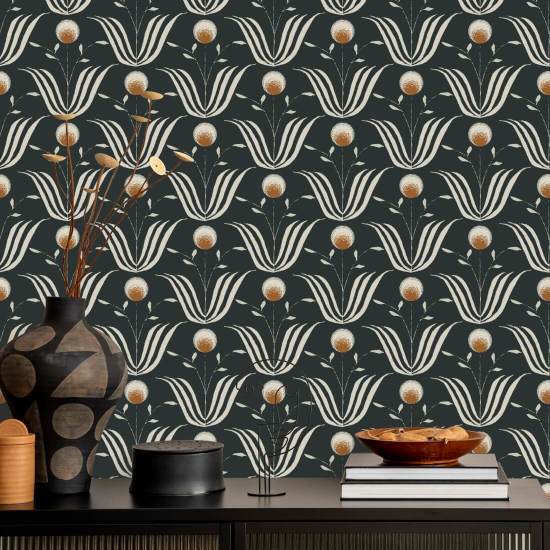 Spring Bloom Soot Black Floral Wallpaper
